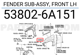 Toyota 538026A151 FENDER SUB-ASSY, FRONT LH