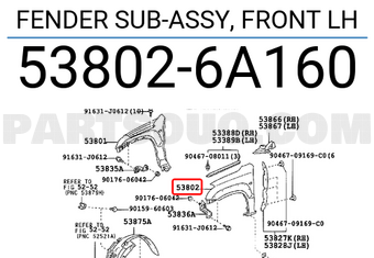Toyota 538026A160 FENDER SUB-ASSY, FRONT LH