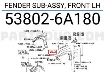Toyota 538026A180 FENDER SUB-ASSY, FRONT LH