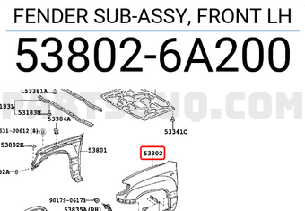 Toyota 538026A200 FENDER SUB-ASSY, FRONT LH