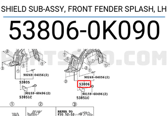 Toyota 538060K090 SHIELD SUB-ASSY, FRONT FENDER SPLASH, LH