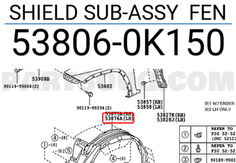 Toyota 538060K150 SHIELD SUB-ASSY FEN