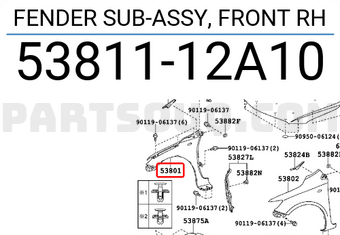 Toyota 5381112A10 FENDER SUB-ASSY, FRONT RH