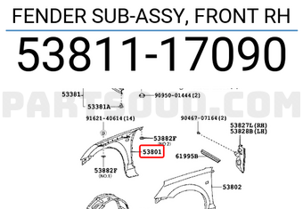 Toyota 5381117090 FENDER SUB-ASSY, FRONT RH