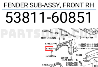 Toyota 5381160851 FENDER SUB-ASSY, FRONT RH