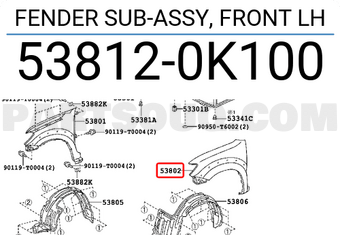 Toyota 538120K100 FENDER SUB-ASSY, FRONT LH