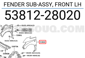 Toyota 5381228020 FENDER SUB-ASSY, FRONT LH
