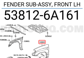 Toyota 538126A161 FENDER SUB-ASSY, FRONT LH