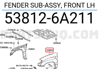 Toyota 538126A211 FENDER SUB-ASSY, FRONT LH