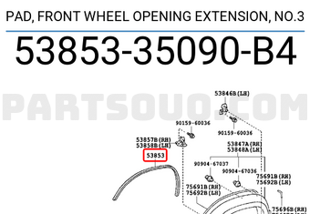 Toyota 5385335090B4 PAD, FRONT WHEEL OPENING EXTENSION, NO.3