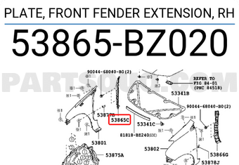 エンダモロジー　パーツ部品 PLATE, FRONT FENDER EXTENSION, RH 53865BZ020 | Toyota Parts | PartSouq