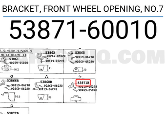 Toyota 5387160010 BRACKET, FRONT WHEEL OPENING, NO.7