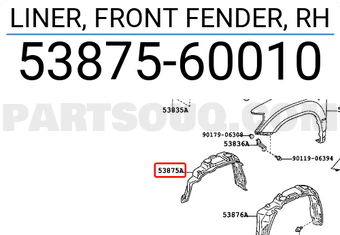 Toyota 5387560010 LINER, FRONT FENDER, RH