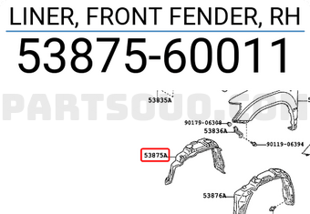 Toyota 5387560011 LINER, FRONT FENDER, RH