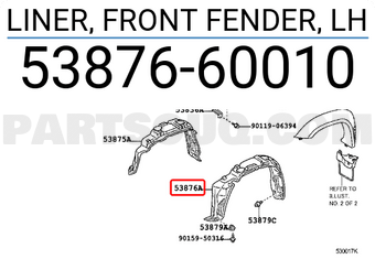 Toyota 5387660010 LINER, FRONT FENDER, LH