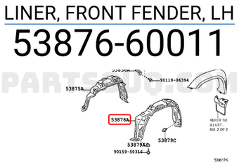Toyota 5387660011 LINER, FRONT FENDER, LH