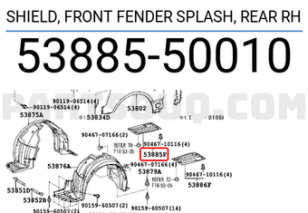 Toyota 5388550010 SHIELD, FRONT FENDER SPLASH, REAR RH