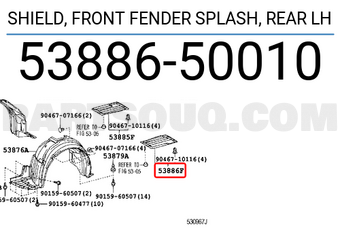Toyota 5388650010 SHIELD, FRONT FENDER SPLASH, REAR LH