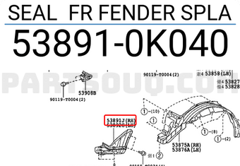 SEAL FR FENDER SPLA 538910K040 | Toyota Parts | PartSouq