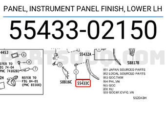Toyota 5543302150 PANEL, INSTRUMENT PANEL FINISH, LOWER LH