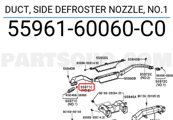 Toyota 5596160060C0 DUCT, SIDE DEFROSTER NOZZLE, NO.1