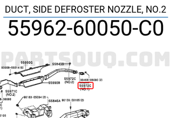 Toyota 5596260050C0 DUCT, SIDE DEFROSTER NOZZLE, NO.2