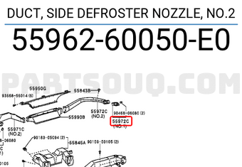 Toyota 5596260050E0 DUCT, SIDE DEFROSTER NOZZLE, NO.2