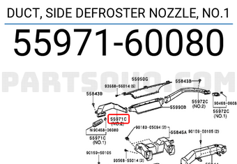 Toyota 5597160080 DUCT, SIDE DEFROSTER NOZZLE, NO.1