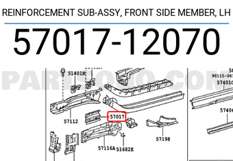 Toyota 5701712070 REINFORCEMENT SUB-ASSY, FRONT SIDE MEMBER, LH