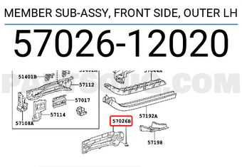 Toyota 5702612020 MEMBER SUB-ASSY, FRONT SIDE, OUTER LH