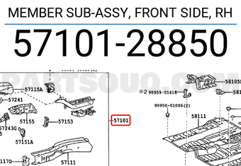 Toyota 5710128850 MEMBER SUB-ASSY, FRONT SIDE, RH