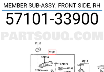 Toyota 5710133900 MEMBER SUB-ASSY, FRONT SIDE, RH