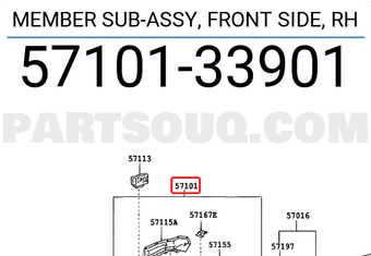 Toyota 5710133901 MEMBER SUB-ASSY, FRONT SIDE, RH