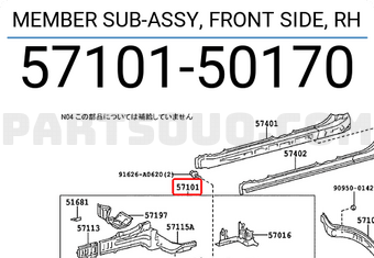 Toyota 5710150170 MEMBER SUB-ASSY, FRONT SIDE, RH