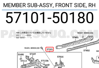 Toyota 5710150180 MEMBER SUB-ASSY, FRONT SIDE, RH