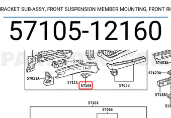 Toyota 5710512160 BRACKET SUB-ASSY, FRONT SUSPENSION MEMBER MOUNTING, FRONT RH