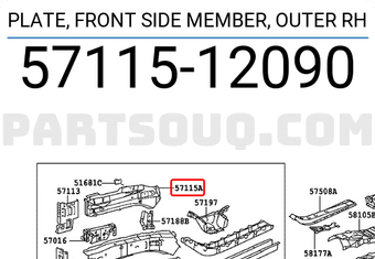 Toyota 5711512090 PLATE, FRONT SIDE MEMBER, OUTER RH