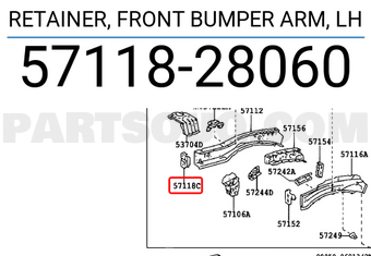 Toyota 5711828060 RETAINER, FRONT BUMPER ARM, LH