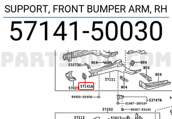 Toyota 5714150030 SUPPORT, FRONT BUMPER ARM, RH