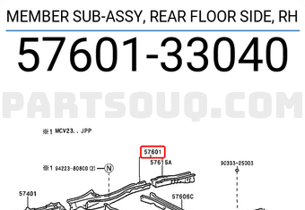 Toyota 5760133040 MEMBER SUB-ASSY, REAR FLOOR SIDE, RH