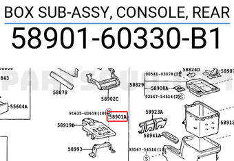 Toyota 5890160330B1 BOX SUB-ASSY, CONSOLE, REAR