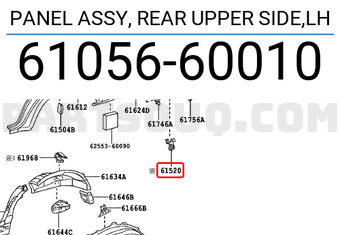 Toyota 6105660010 PANEL ASSY, REAR UPPER SIDE,LH