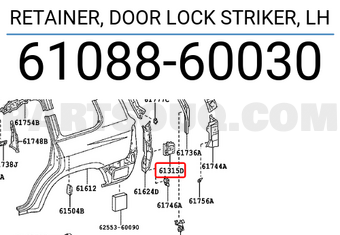 Toyota 6108860030 RETAINER, DOOR LOCK STRIKER, LH