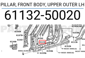 Toyota 6113250020 PILLAR, FRONT BODY, UPPER OUTER LH