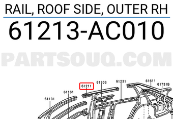 Toyota 61213AC010 RAIL, ROOF SIDE, OUTER RH