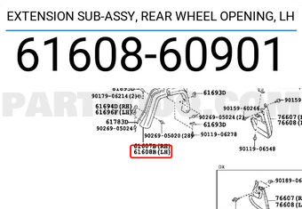Toyota 6160860901 EXTENSION SUB-ASSY, REAR WHEEL OPENING, LH