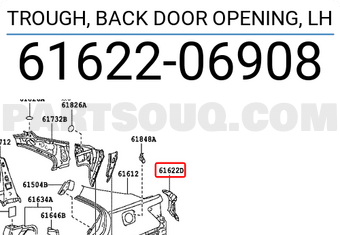 Toyota 6162206908 TROUGH, BACK DOOR OPENING, LH