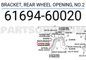 Toyota 6169460020 BRACKET, REAR WHEEL OPENING, NO.2