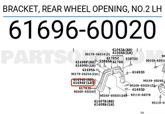 Toyota 6169660020 BRACKET, REAR WHEEL OPENING, NO.2 LH