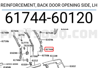 Toyota 6174460120 REINFORCEMENT, BACK DOOR OPENING SIDE, LH